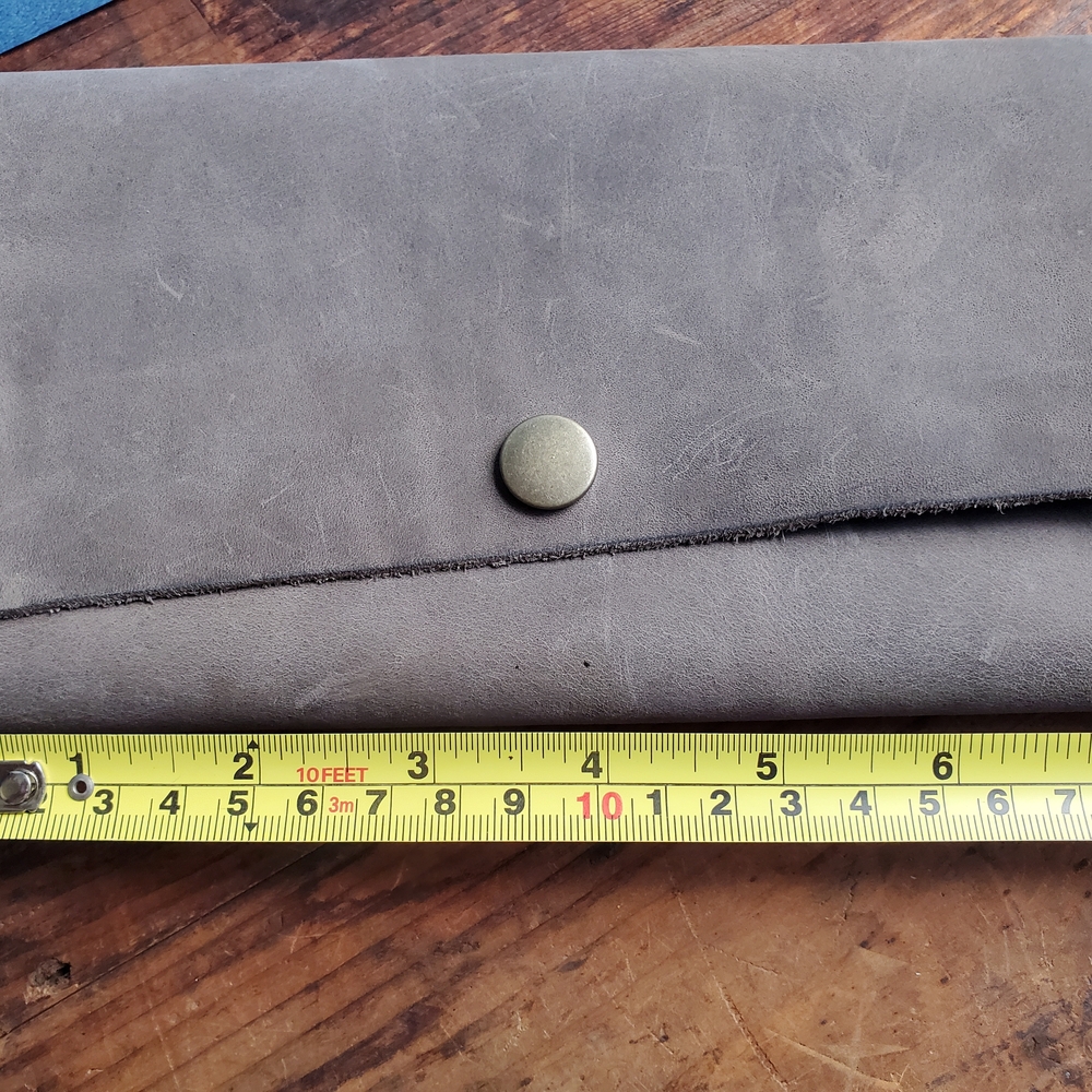 Gray Leather Wallet with Button Closure - Picture 10 of 11